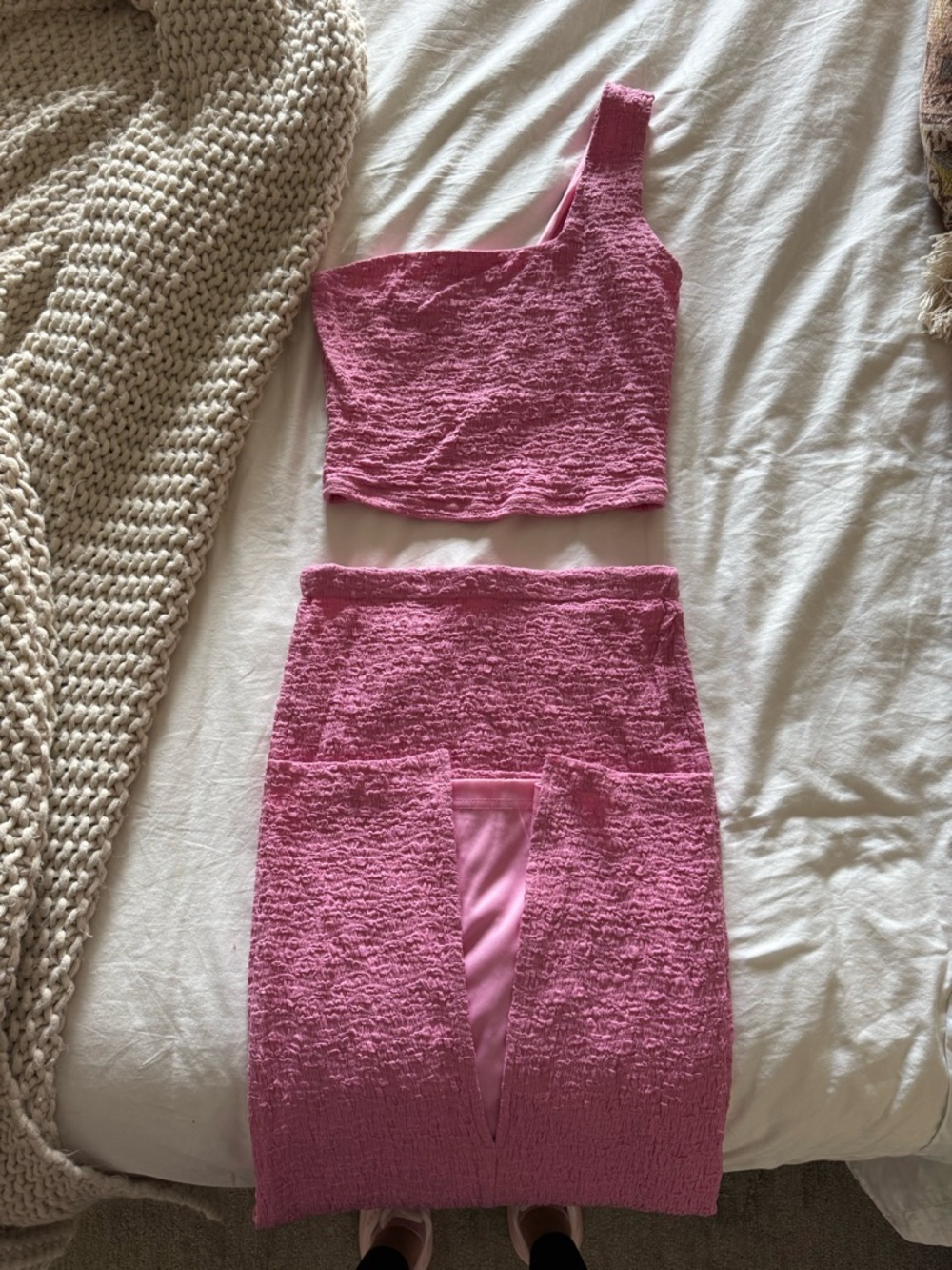 Pink One-Shoulder Midi Dress Set